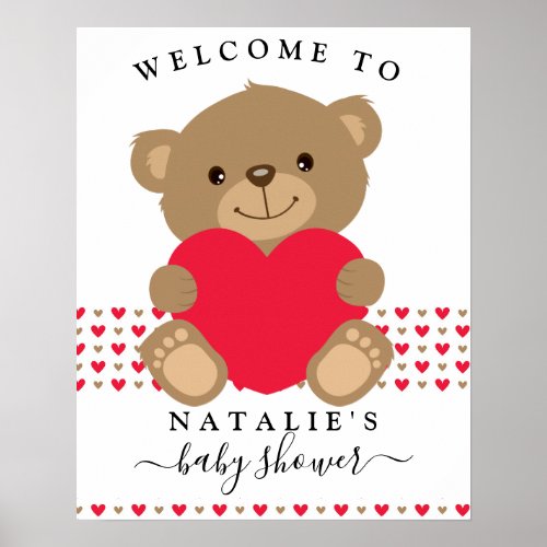 Cute Teddy Bear Baby Shower Welcome Sign Poster