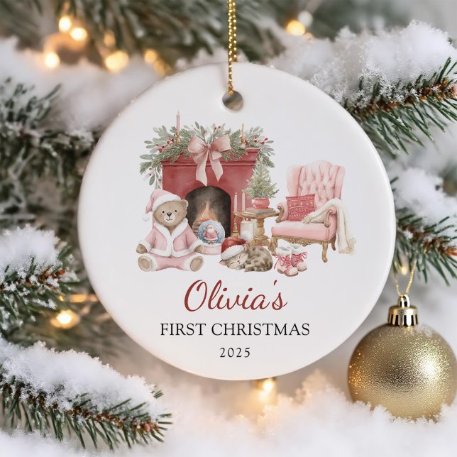 Cute Teddy Bear Baby's First Christmas Ceramic Ornament (Creator Uploaded)