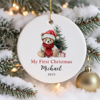Cute Teddy Bear Baby's First Christmas Ceramic Ornament