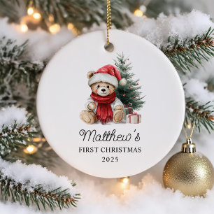 Cute Teddy Bear Baby's First Christmas Ceramic Ornament