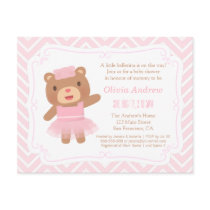 Cute Teddy Bear Ballerina Baby Shower Invitations