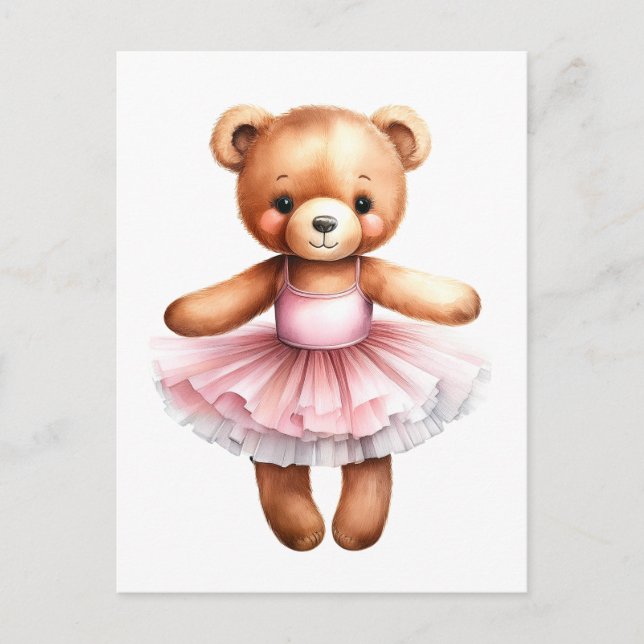 Cute teddy bear ballerina dancing ballet holiday postcard (Front)