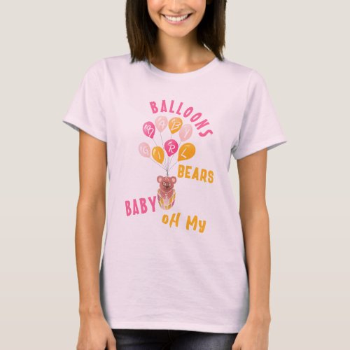 Cute Teddy Bear Balloon Baby Girl Mother to be T_Shirt