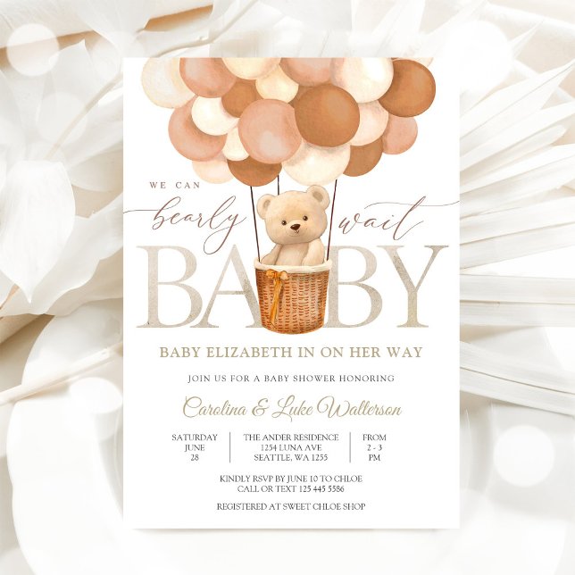 Cute Teddy Bear Balloon Baby Shower Invitation (Creator Uploaded)