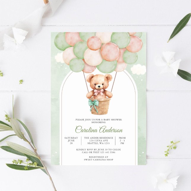 Cute Teddy Bear Balloon Baby Shower Invitation (Creator Uploaded)