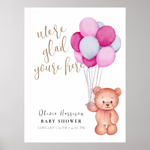 Cute Teddy Bear Balloon Baby Shower Welcome Sign