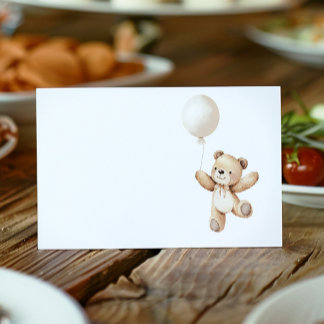 Cute Teddy Bear Balloon Food Tent Place Card