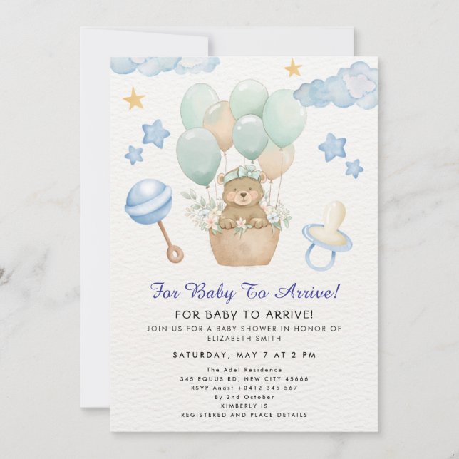 Cute Teddy Bear Balloon Theme Invitation (Front)