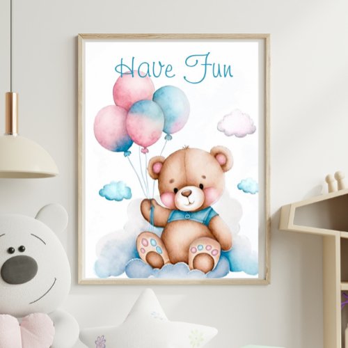 Cute Teddy Bear Balloons Animal Print