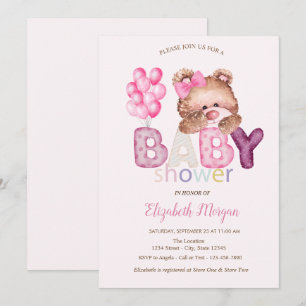 Cute Teddy Bear Balloons Baby Shower Invitation