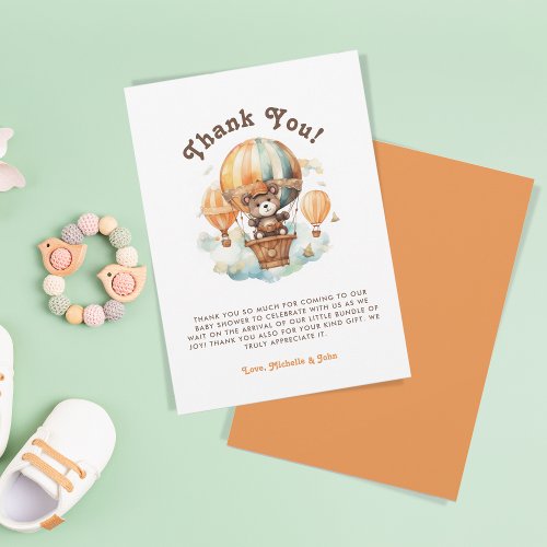 Cute Teddy Bear Balloons Baby Shower Thank You Invitation