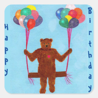 Cute Teddy Bear Balloons Birthday Stickers