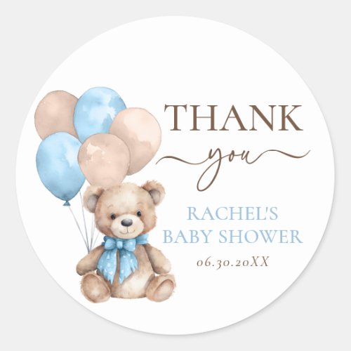 Cute Teddy Bear Balloons  Blue Boy Baby Shower Classic Round Sticker