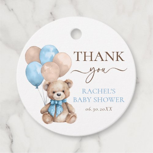 Cute Teddy Bear Balloons  Blue Boy Baby Shower Favor Tags