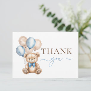 Cute Teddy Bear Balloons Blue Boy Baby Shower Thank You Card