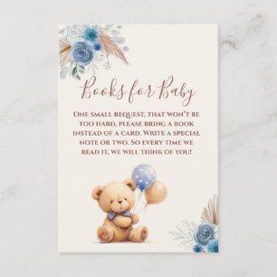 Cute Teddy Bear Balloons Boho Blue Books for Baby Enclosure Card
