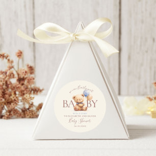 Cute Teddy Bear Balloons Boho Blue Rose Floral Classic Round Sticker