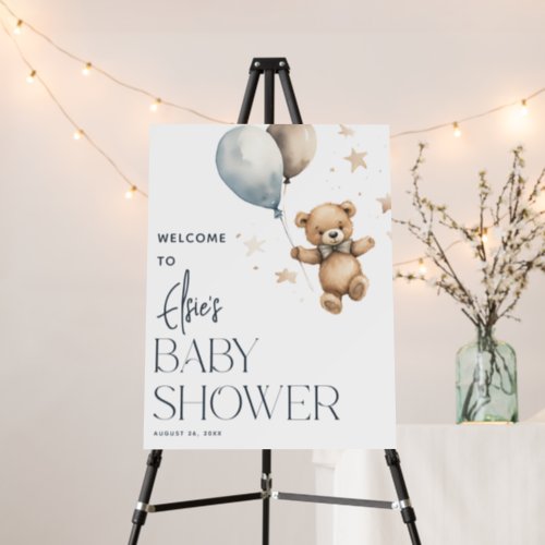 Cute Teddy Bear  Balloons Boy Baby Shower Welcome Foam Board
