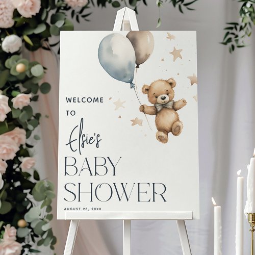 Cute Teddy Bear  Balloons Boy Baby Shower Welcome Foam Board