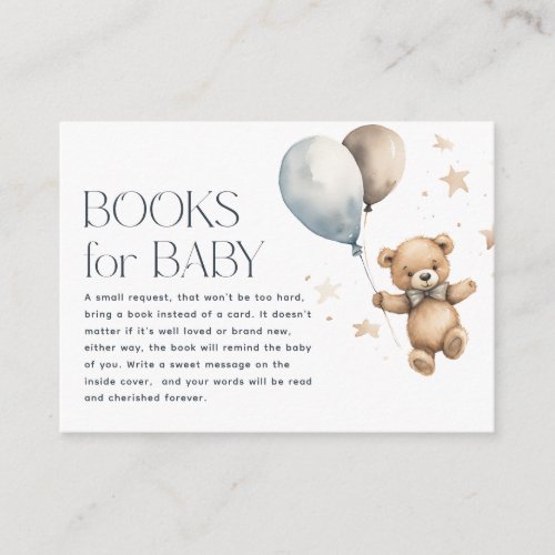 Cute Teddy Bear  Balloons Boy Books for Baby Enclosure Card