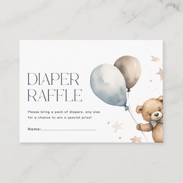 Cute Teddy Bear & Balloons Boy Diaper Raffle Enclosure Card (Front)