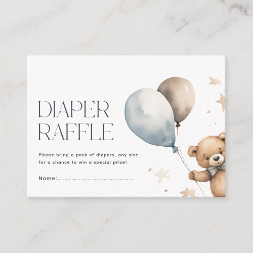 Cute Teddy Bear  Balloons Boy Diaper Raffle Enclosure Card