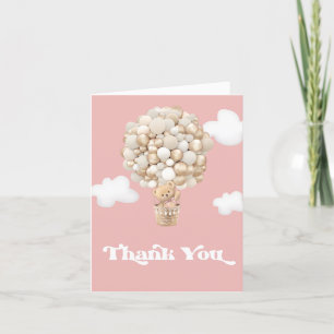 Cute Teddy Bear Balloons Girl Baby Shower Letterpress Thank You Card