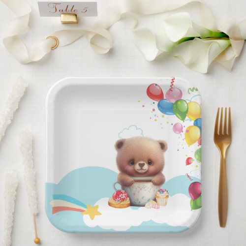 Cute Teddy Bear Balloons Party Paper Plates