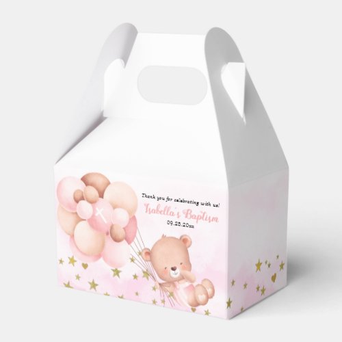 Cute Teddy Bear  Balloons Pink Girl Baptism Favor Boxes