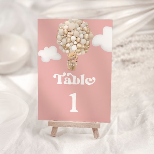 Cute Teddy Bear Balloons Pink Table Number