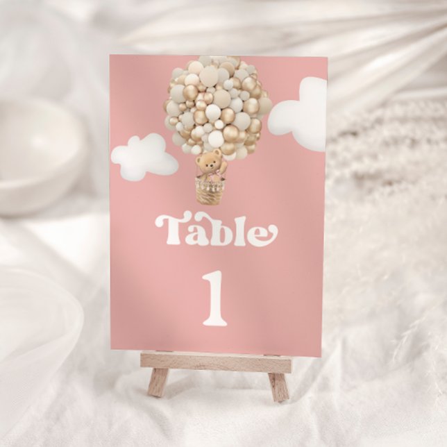Cute Teddy Bear Balloons Pink Table Number (Creator Uploaded)