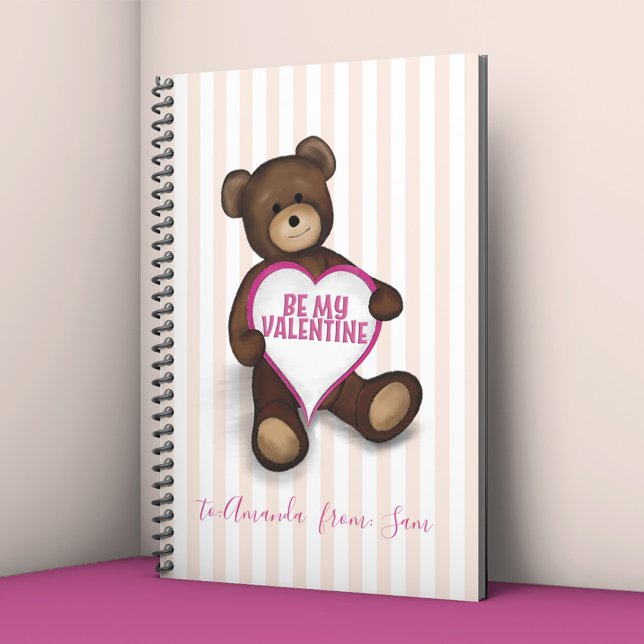 Cute Teddy Bear Be My Valentine Notebook (Cute teddy bear Valentine notebook holding heart with Be My Valentine message.)