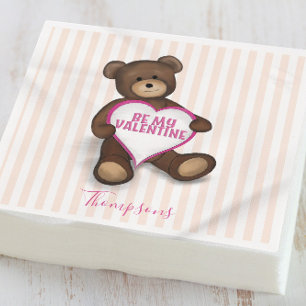 Cute Teddy Bear Be My Valentine Party Napkins