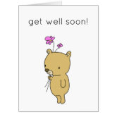 GET WELL SOON Cartoon Teddy Bear in Hospital Gown 7x9.5 Greeting