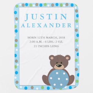 Cute Teddy Bear Birth Announcement Blanket