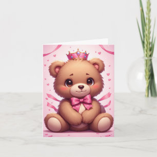 Cute Teddy Bear Birthday Celebration Heart Theme Card