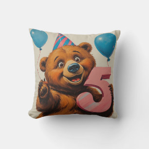 Cute Teddy Bear Birthday Celebration Throw Pillow