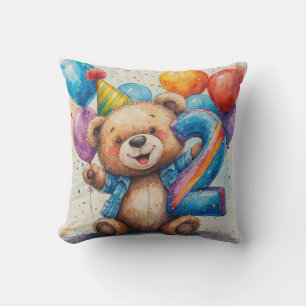 Cute Teddy Bear Birthday Celebration Throw Pillow