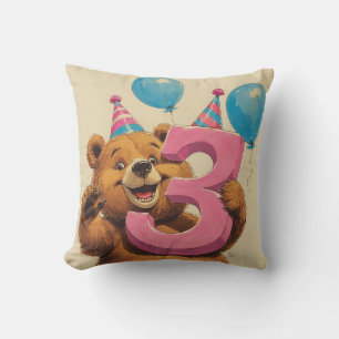 Cute Teddy Bear Birthday Celebration Throw Pillow