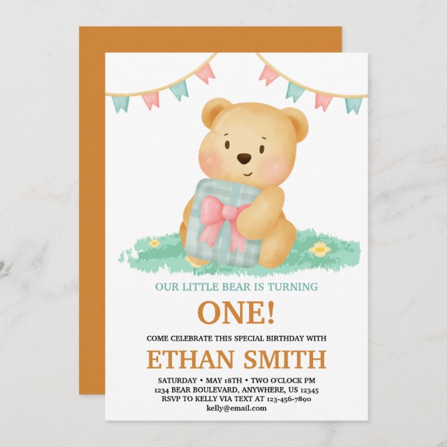 Cute Teddy Bear Birthday Party Invitation (Front/Back)