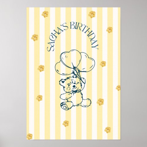 Cute Teddy Bear Birthday Poster with Balloon