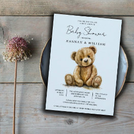 Cute Teddy Bear Blue Baby Boy Baby Shower Invitation