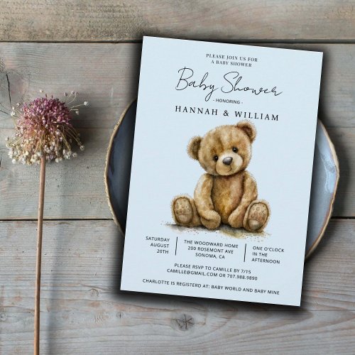 Cute Teddy Bear Blue Baby Boy Baby Shower Invitation