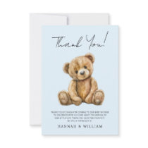 Cute Teddy Bear Blue Baby Boy Baby Shower Thank You Card