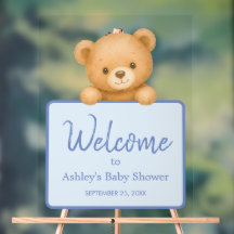 Cute Teddy Bear Blue Baby Boy Shower Welcome
