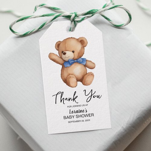 Cute Teddy Bear Blue Baby Shower Gift Tags