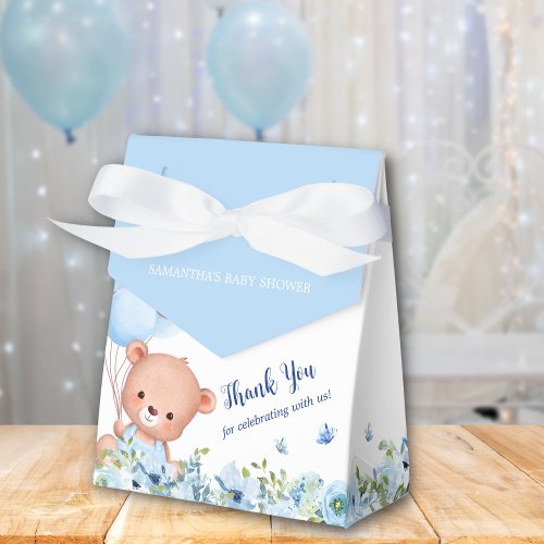 Cute Teddy Bear Blue Ballons Boys Baby Shower Favor Boxes