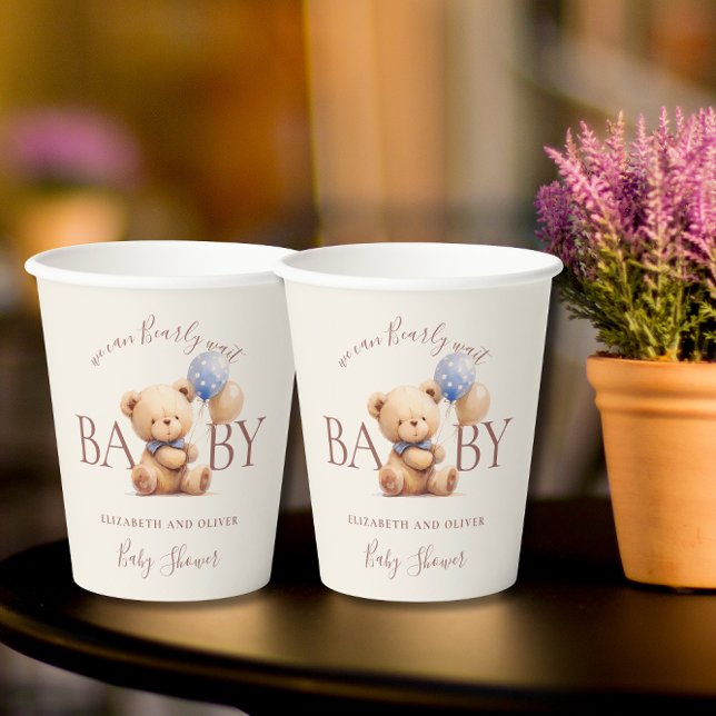 Cute Teddy Bear Blue Balloon Baby Shower Paper Cups (Creator Uploaded)