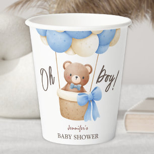 Cute Teddy Bear Blue Balloon Baby Shower Paper Cups