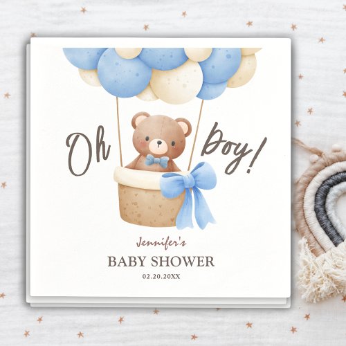 Cute Teddy Bear Blue Balloon  Boy Baby Shower  Napkins